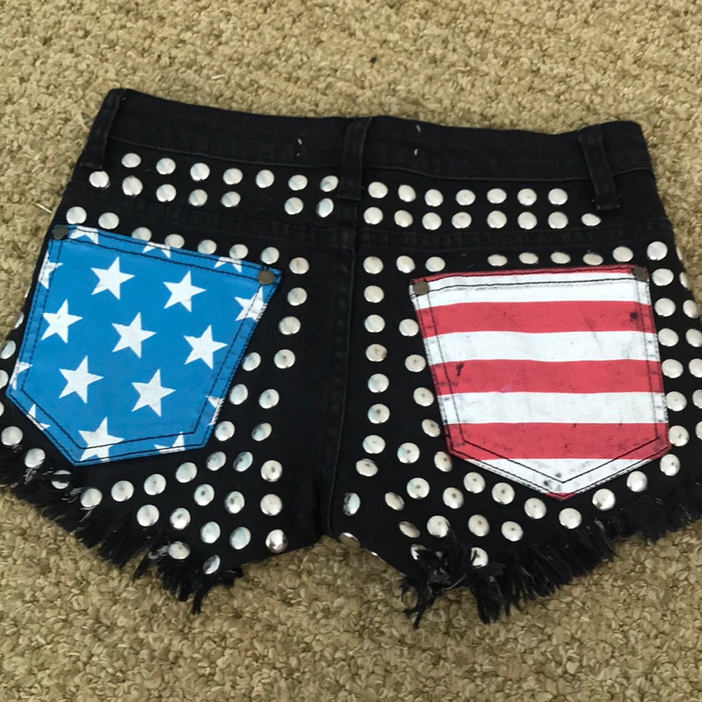 Reverse jean shorts American flag studded black XS